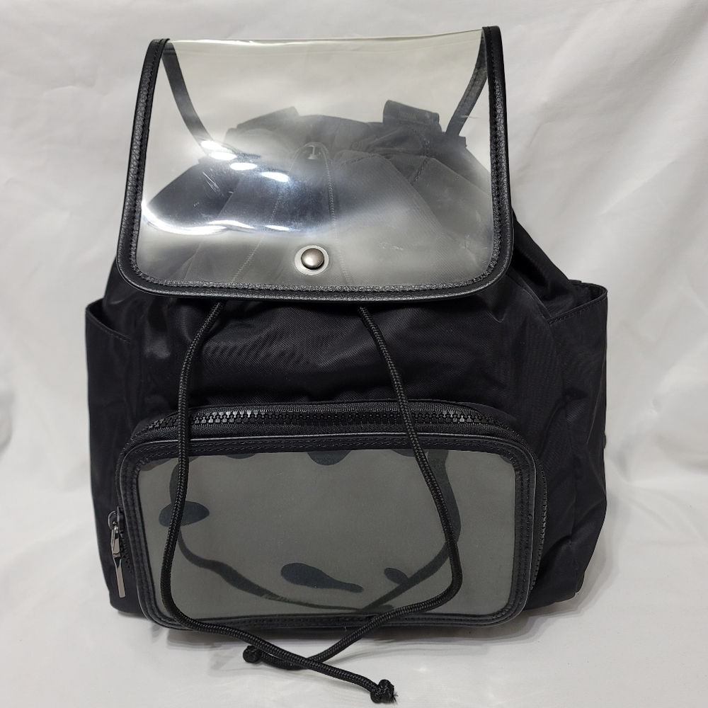 ✨ ZARA Trafaluc Medium Black Vinyl Technical Fabric Backpack - Picture 2 of 9